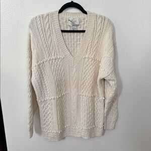 Vintage Express Cream V-Neck Cable Knit Sweater - hand knitted